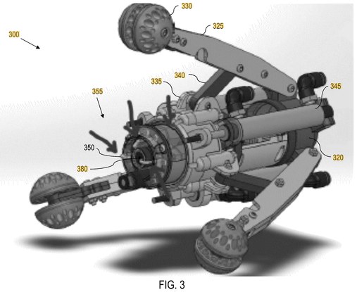 Patent figure of the Plitzie robotic in-pipe inspection crawler, US 12,007,058 B2